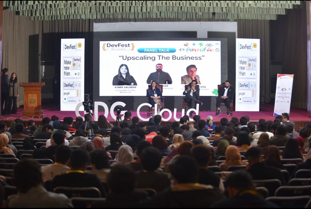 The "Upscaling the Business" panel at DevFest AmplifAI 2025, GDG Cloud Lahore