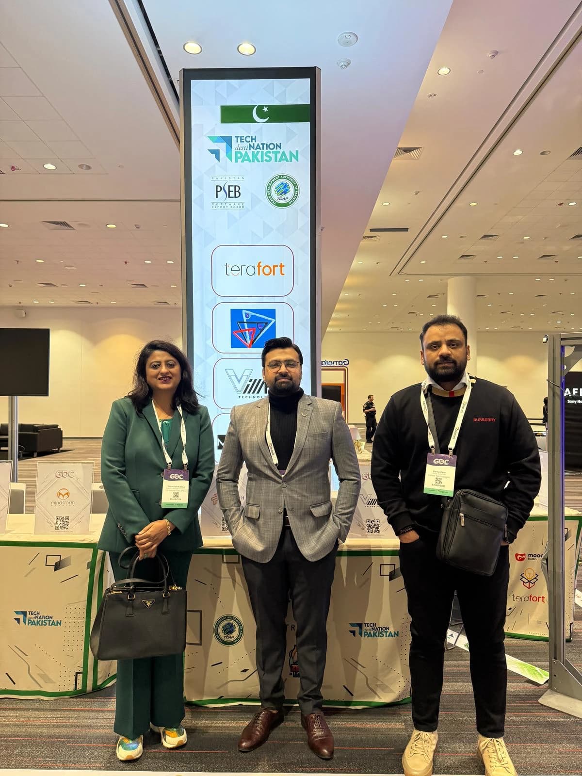 The Tech Destination Pakistan stand at GDC 2025, with Villaex among the companies listed