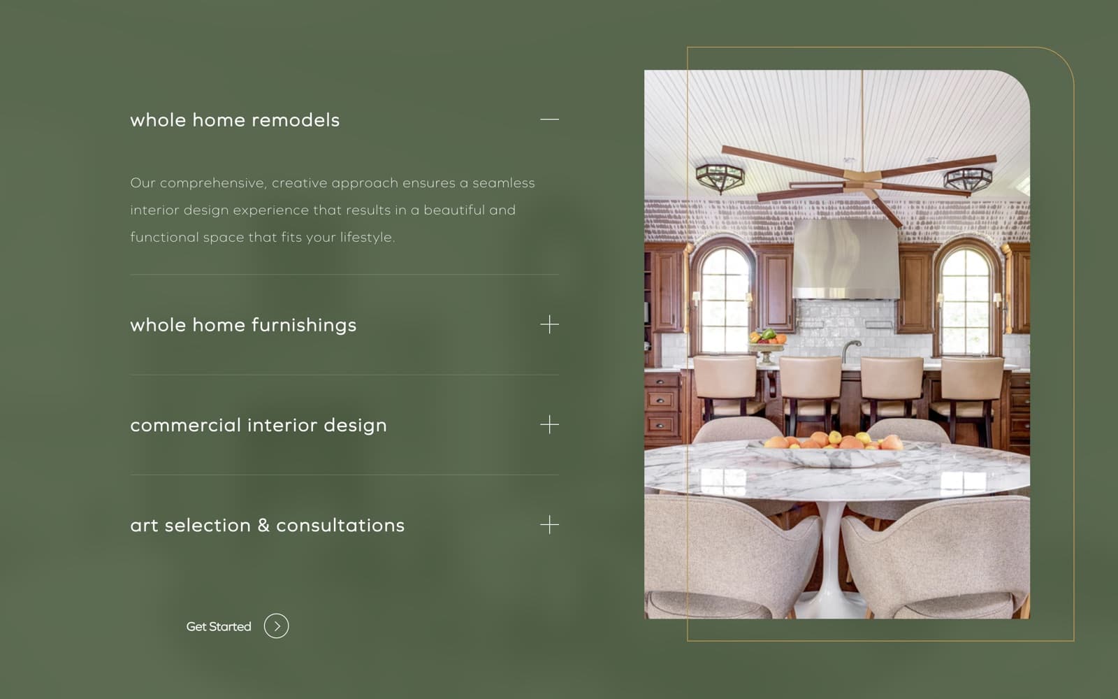 Carrie Barron Interiors: Services accordion beside gold frame