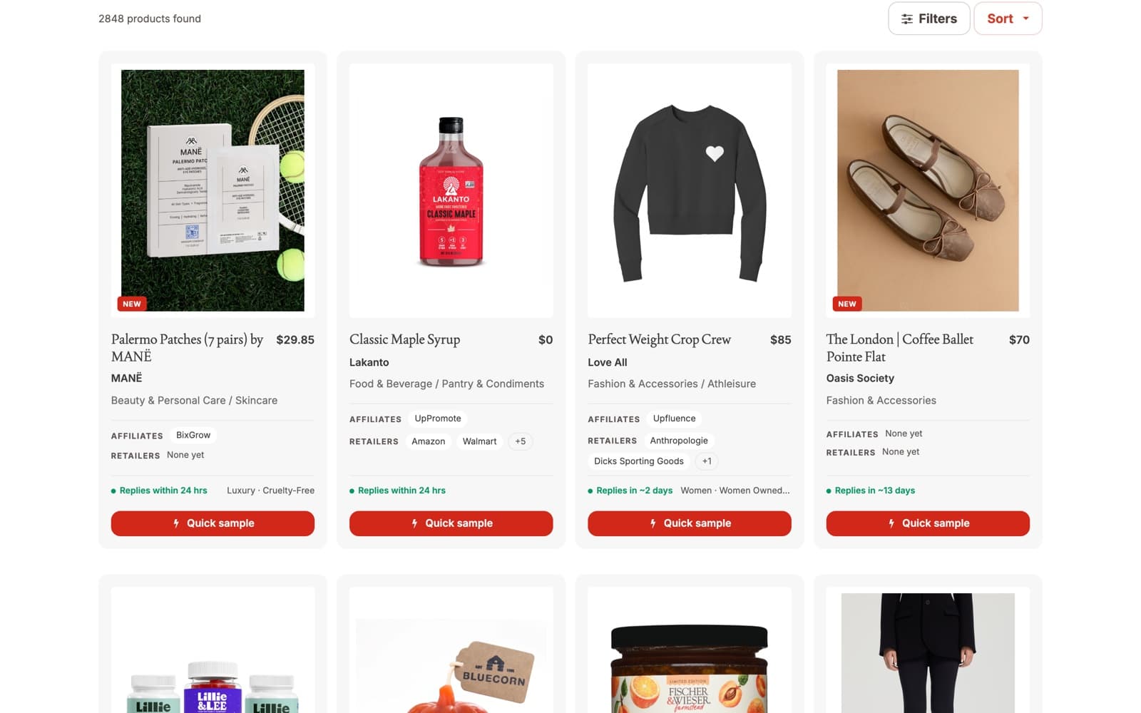Press Hook: Sourcing catalogue: retailers, affiliates, reply times