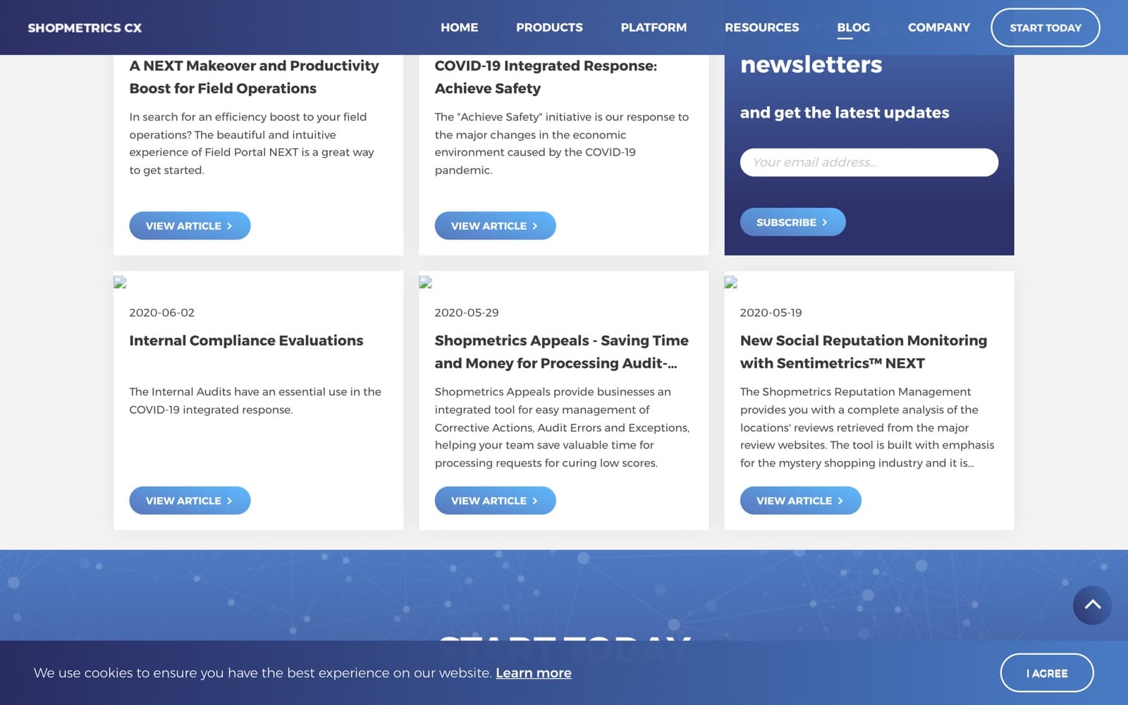 Shopmetrics: Article cards with subscribe tile