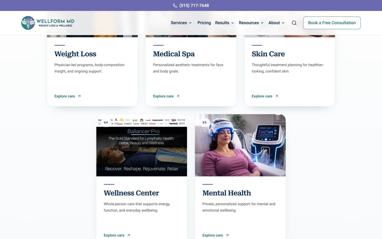 WellForm MD: Care centres grid