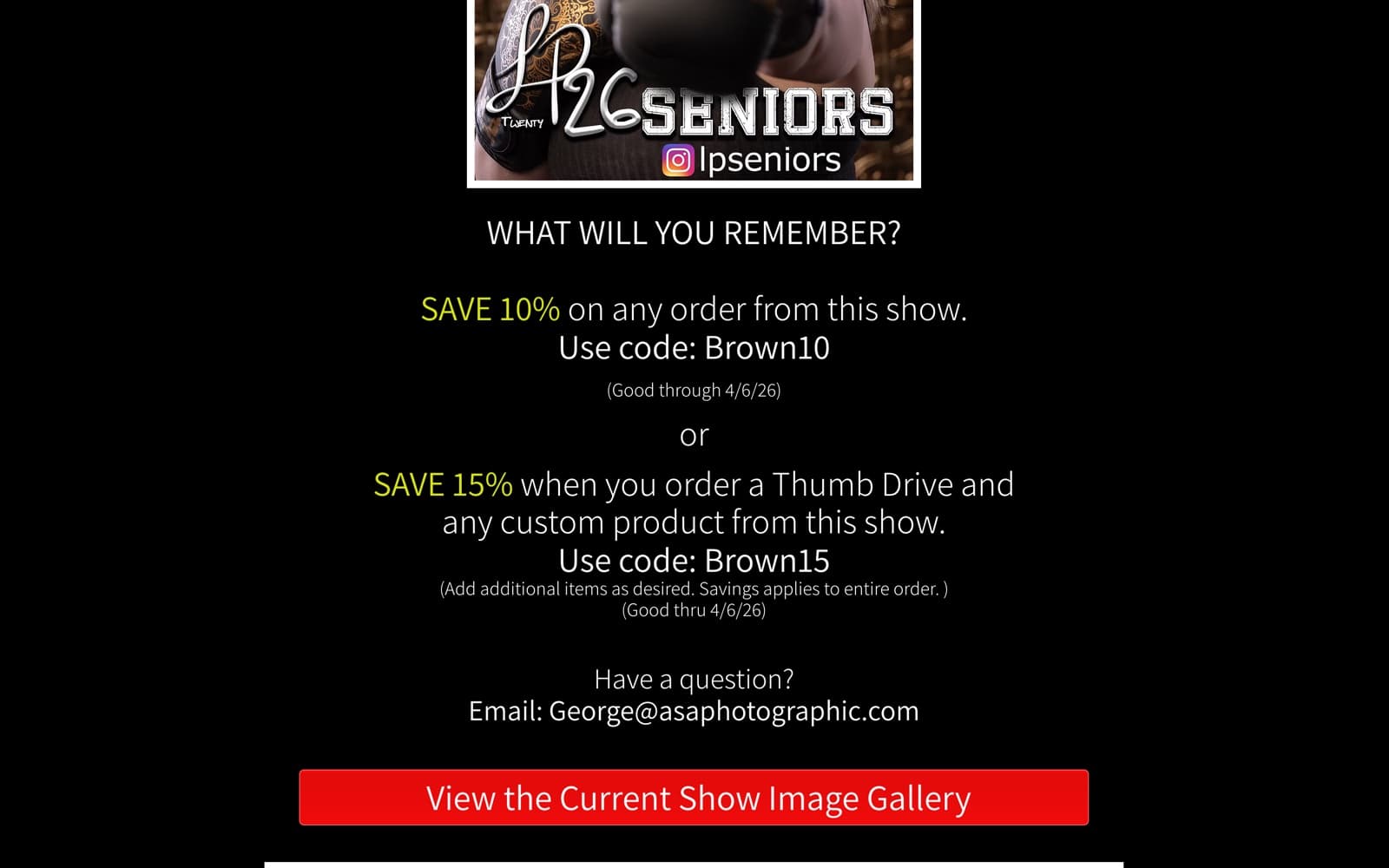 ASA Photographic: Per-show order codes and gallery link