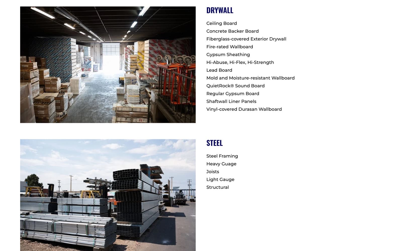 Colorado Drywall Supply: Catalogue rows by material group