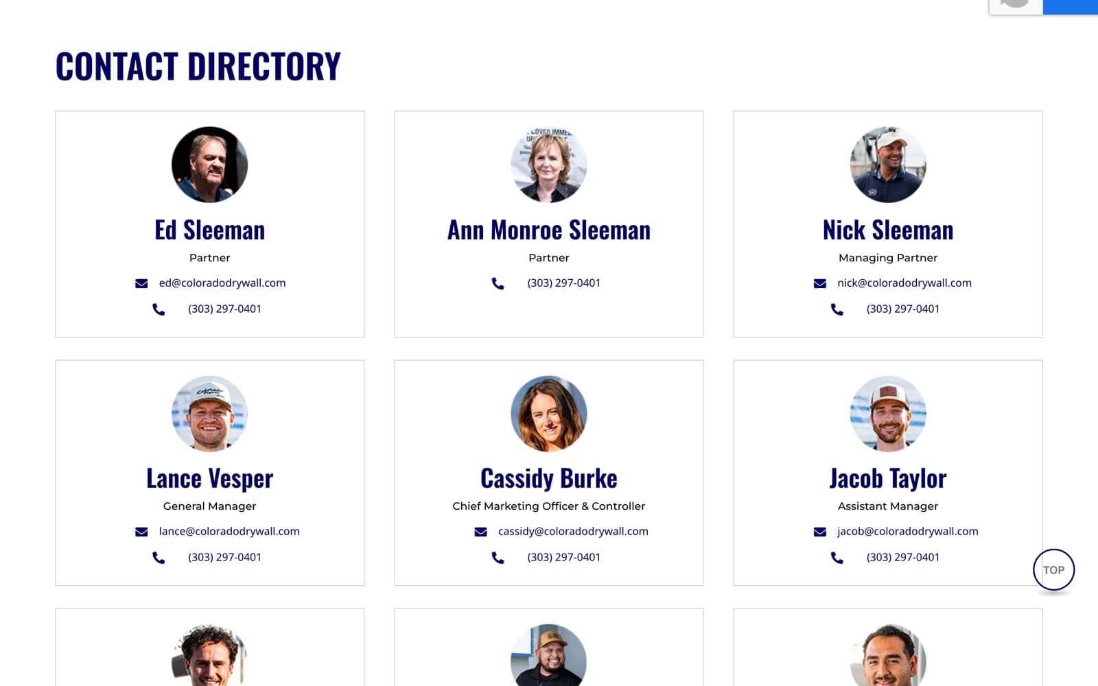 Colorado Drywall Supply: Contact directory: a name per product line