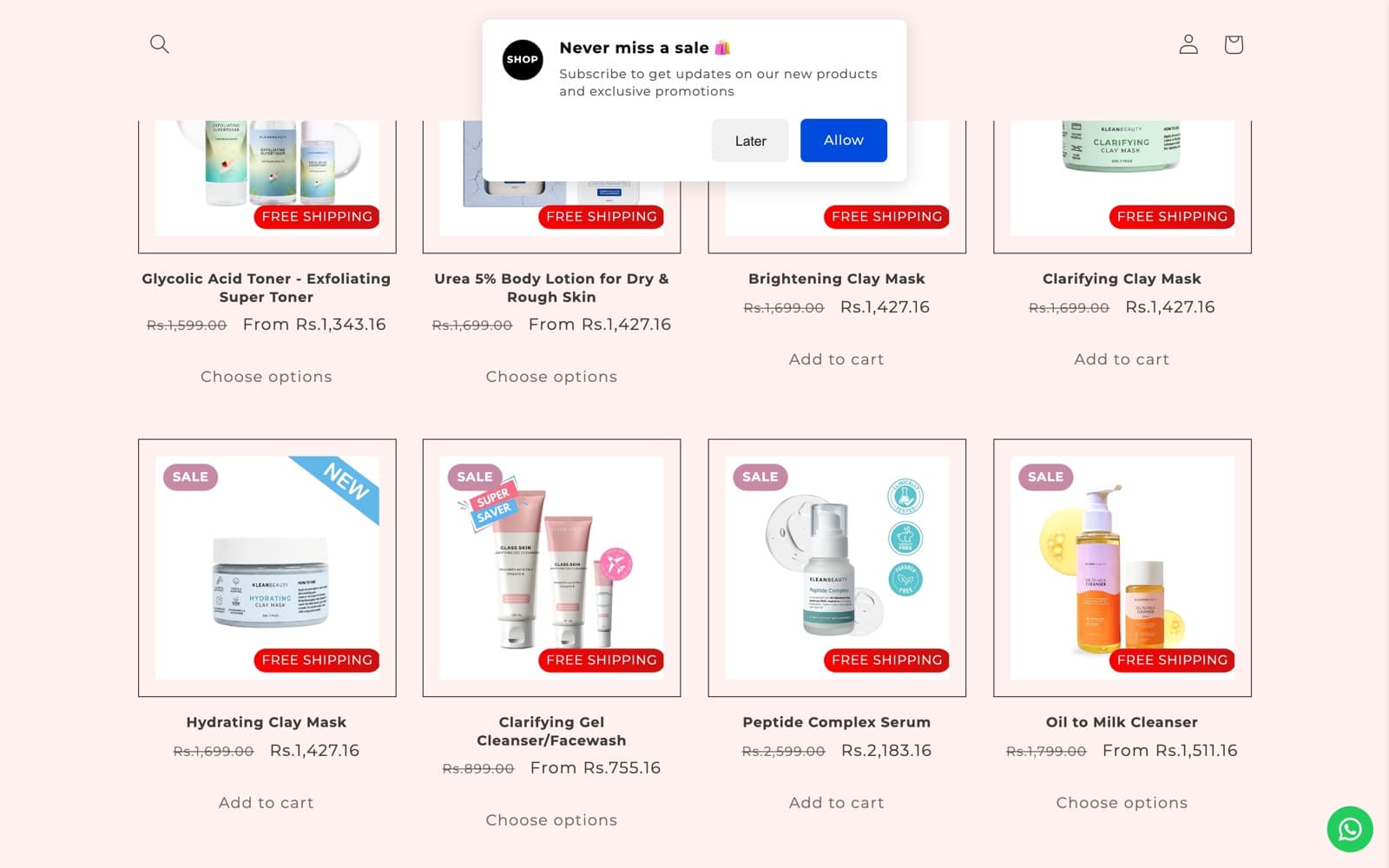 A Klean Beauty collection page